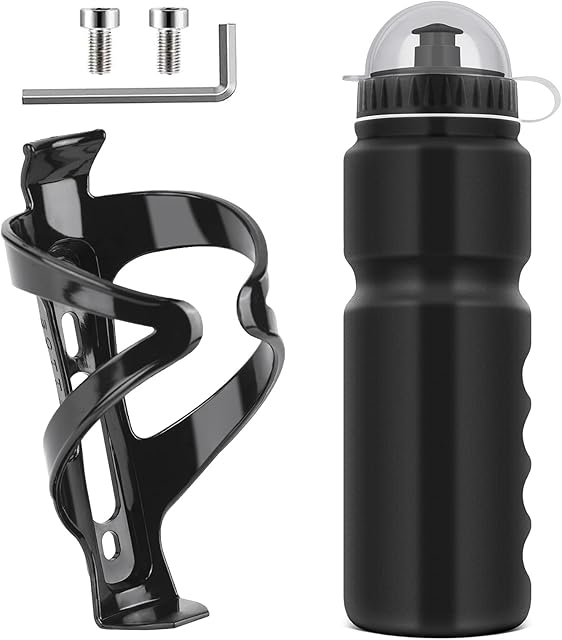 Ainiv Bike Water Bottle Cage with BPA-free 800ml/28oz Bike Bottle, Black Gloss Strong Bike Water Bottle Holder, Bicycle Cup Holder, Cycling Bottle Holder for Road Bike and Mountain Bike, Black