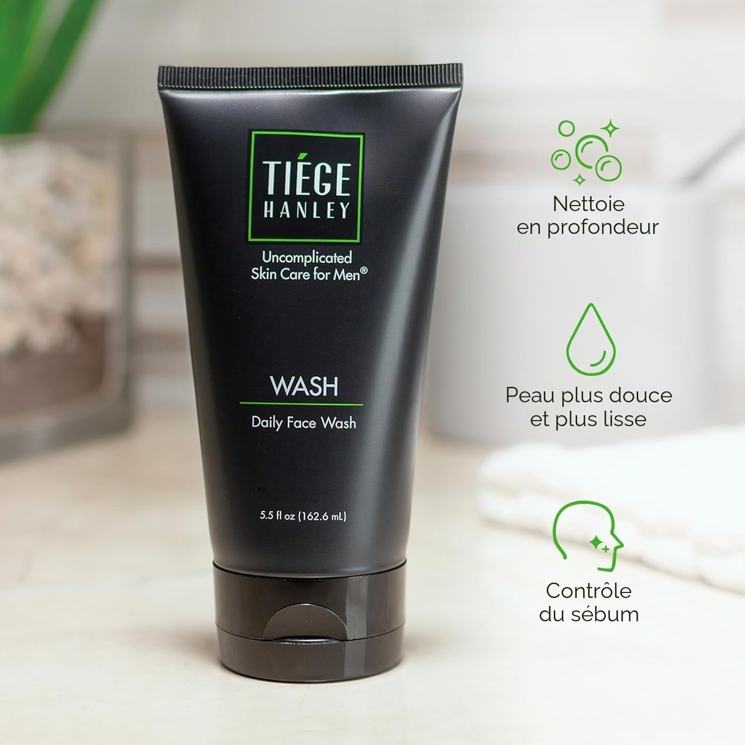 Tiege Hanley Daily Nettoyant visage pour homme, 155,9 g – Nettoyant doux sans parfum pour le visage pour homme revitalise, hydrate et adoucit la peau – Nettoyant pour le visage pour homme et soin du
