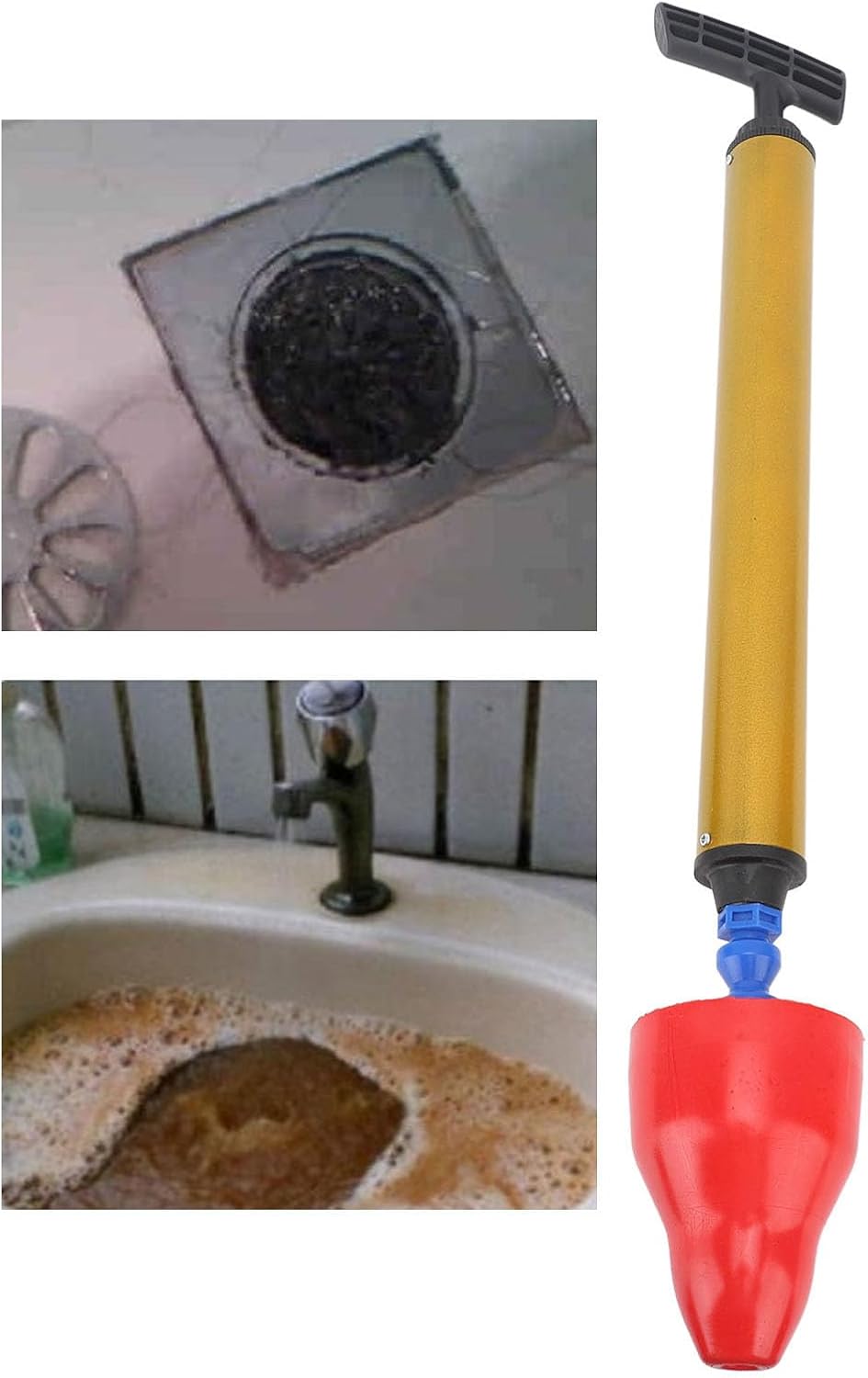 Fockety Toilet Plunger, 3D Projection and High Pressure Air Toilet Plunger Drain Unclogger Unclog Toilet Pipes (Red)