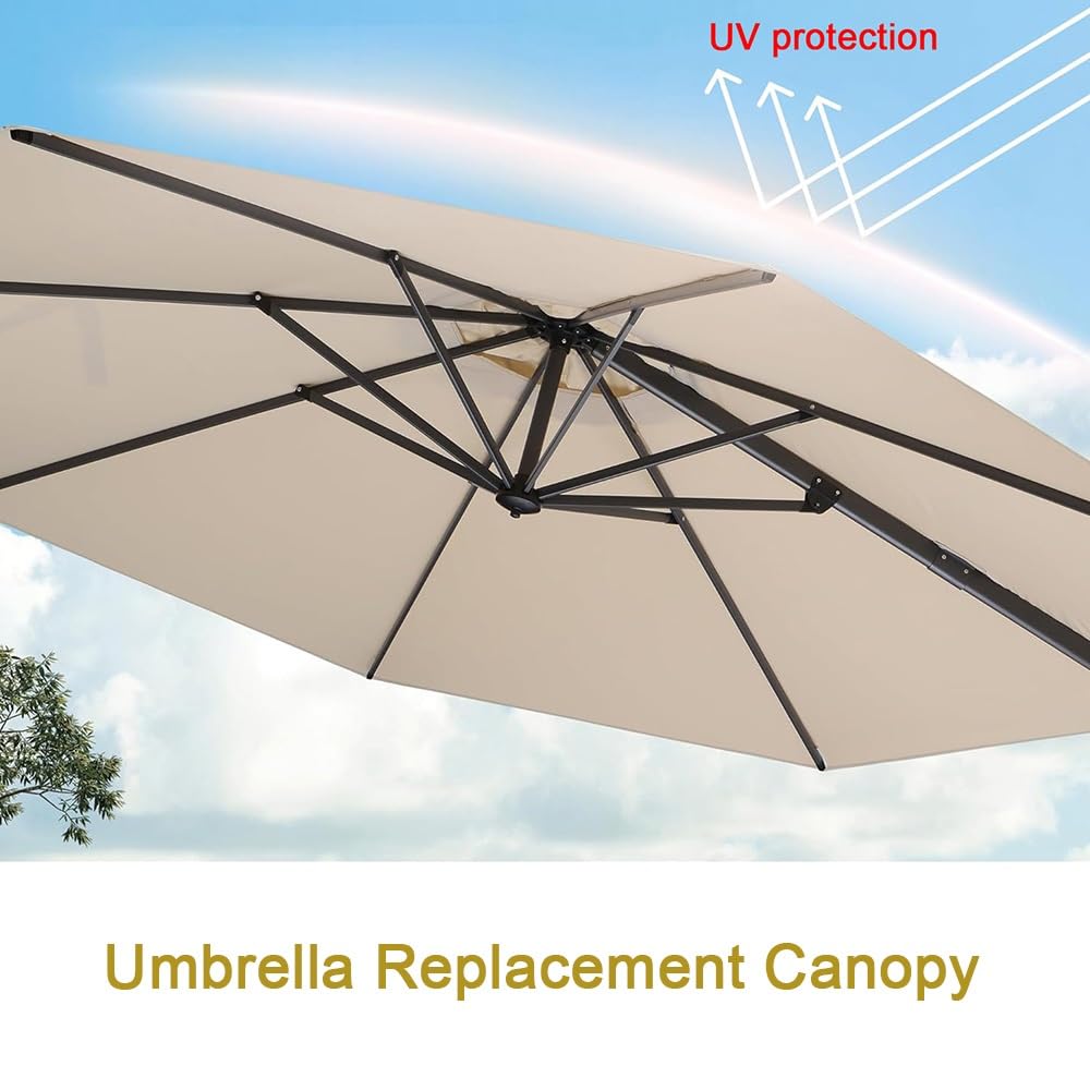 Rond Tissu De Remplacement pour Parasol Déporté Toile De Rechange pour Parasol 300cm/350cm Auvent De Rechange pour Parasol 8 Baleines(Beige,3.5m(11.5ft))