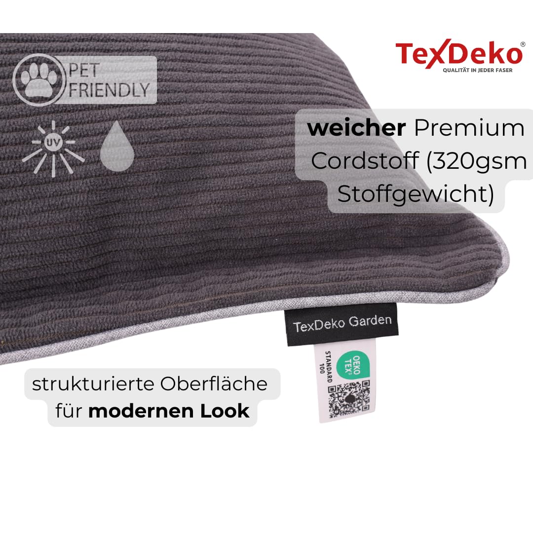 TexDeko® Cord Palettenkissen 120x80x18 cm 2-TLG Set, Anthrazit | Weicher Cordstoff, wasserabweisend, UV-beständig, waschbarer Bezug, Indoor & Outdoor Palettenpolster, 320 g/m² Stoffgewicht