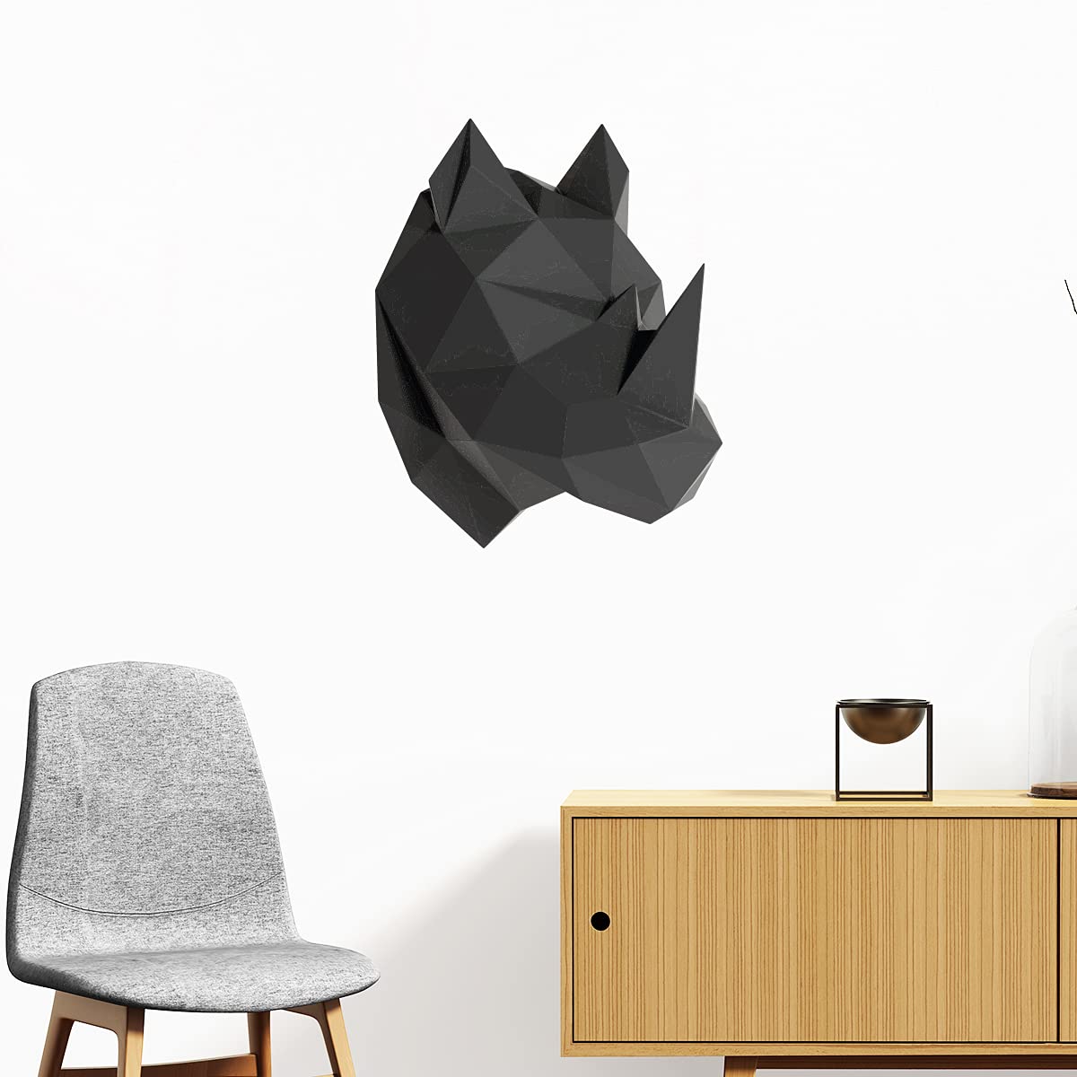 Sticker mural autocollant effet 3D rhinocéros noir déco de salon et chambre adulte