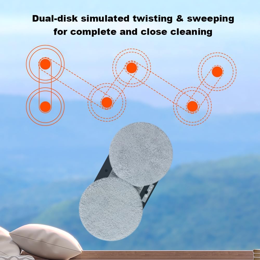 Diagram showing the dual-disk simulated twisting and sweeping cleaning pattern of the robot.