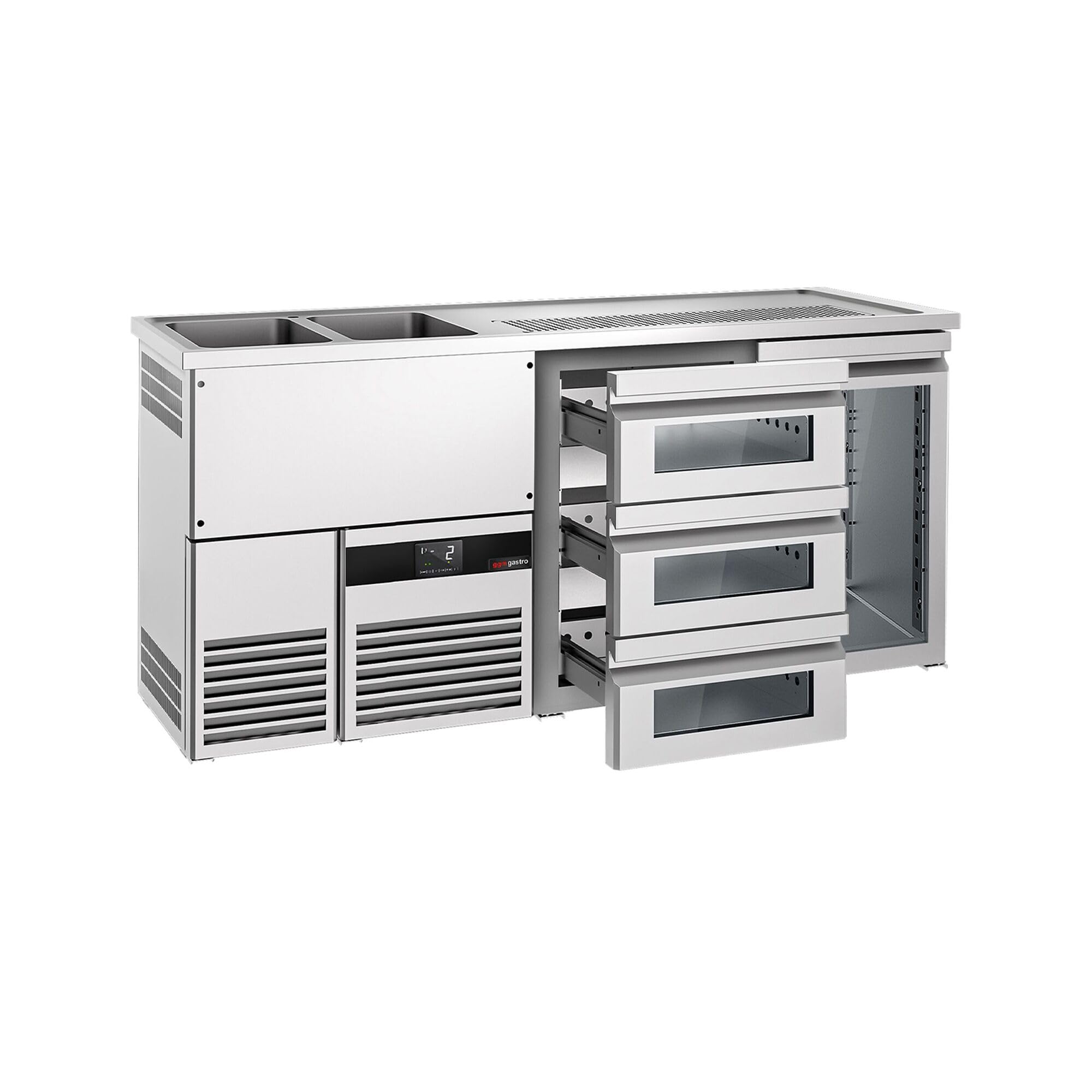 GGM Gastro | BLF207D#SG13#GT | Biertheke PREMIUM - 1950x700mm - 1 Glastür & 3 Glasschubladen