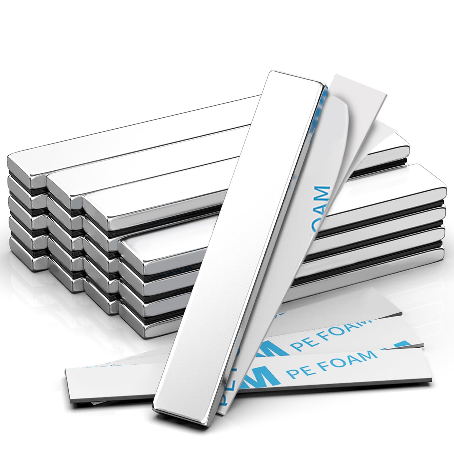 Photo 1 of Neodymium Magnet, Caturledas 20 Pack Heavy Duty Strong Rare Earth Magnets with Double Sided Adhesive, Rectangular Bar Magnetic Strip for Home Cabinet Door Maintenance Tool DIY, 60x10x3 mm, Silver
