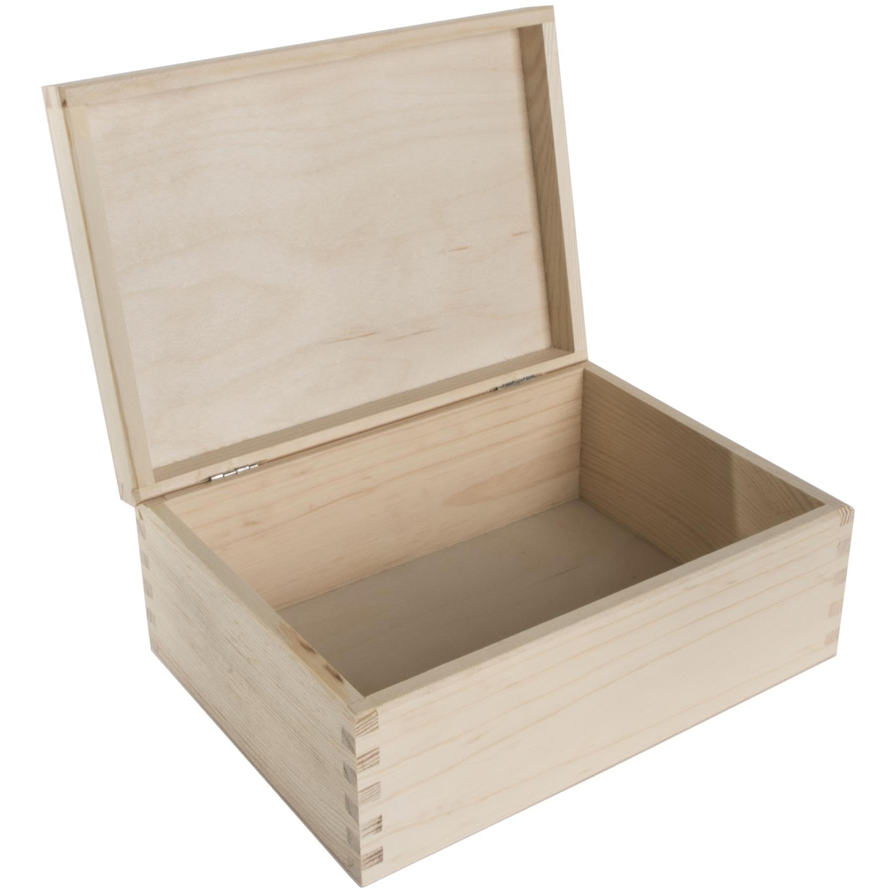 WooDeeDoo Small Rectangular Wooden Box with Hinged Lid – 19.5 x 14 x 8 cm Plain Pine Storage for Crafts Keepsakes Gifts Jewellery DIY Projects Decorative Personalisation Unpainted Natural Wood