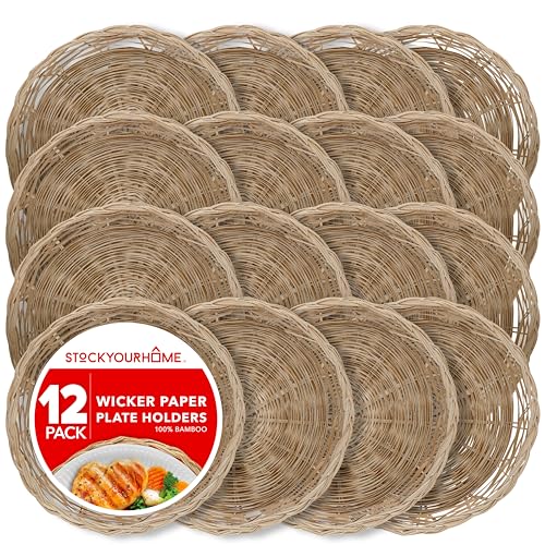 Stock Your Home 10 Inch Bamboo Wicker Plate Holders (12 Count) Heavy Duty Reusable Plate Holders Natural