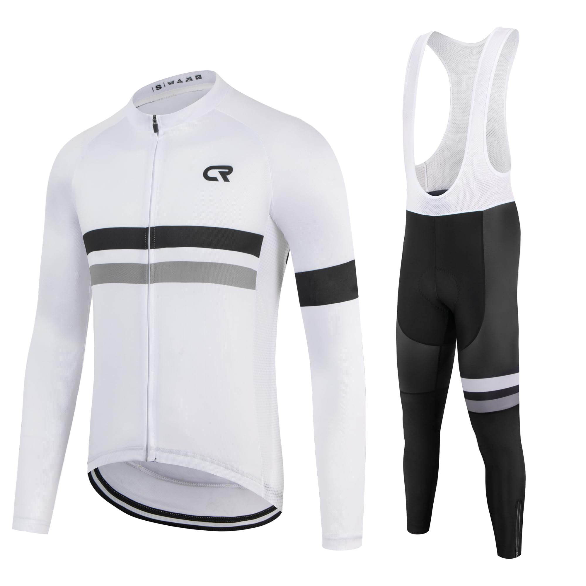 CR Winter Men's Cycling Jersey Long Sleeves Thermal Fleece Bike Jersey + Bib Pants Winter Cycling Clothing Set for Men