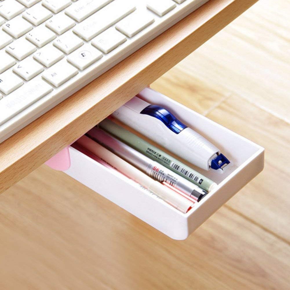 NAKIMO Drawer Pencil Tray Self-Adhesive Pop-Up Hidden Desktop Organizer (Pink)