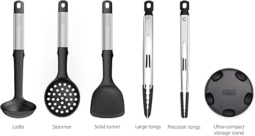 Miniatura 2 de Joseph Joseph Elevate Fusion - Juego de utensilios de silicona de 5 piezas con soporte de almacenamiento, acero inoxidable