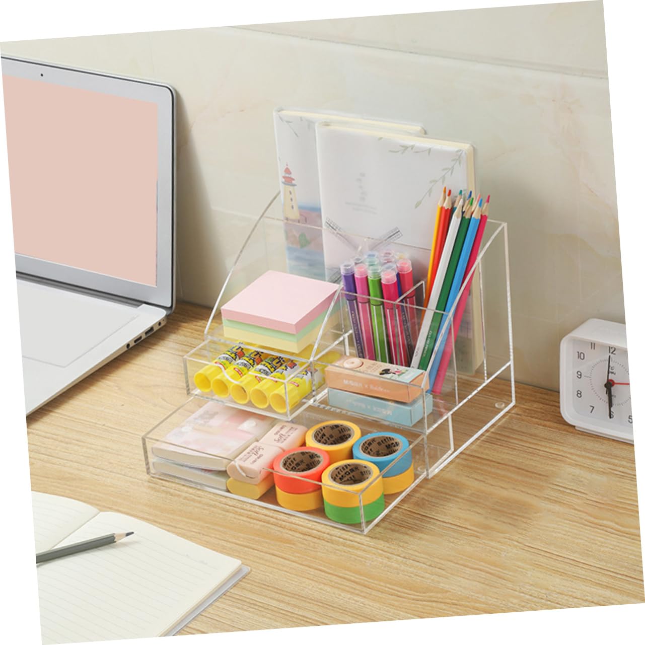 Organizador Acrílico Transparente De Escritorio con Cajones, Multiuso para Cosméticos, Joyas y Papelería, Diseño Multifunción, para Oficina y Tocador, Caja De Almacenamiento Apilable
