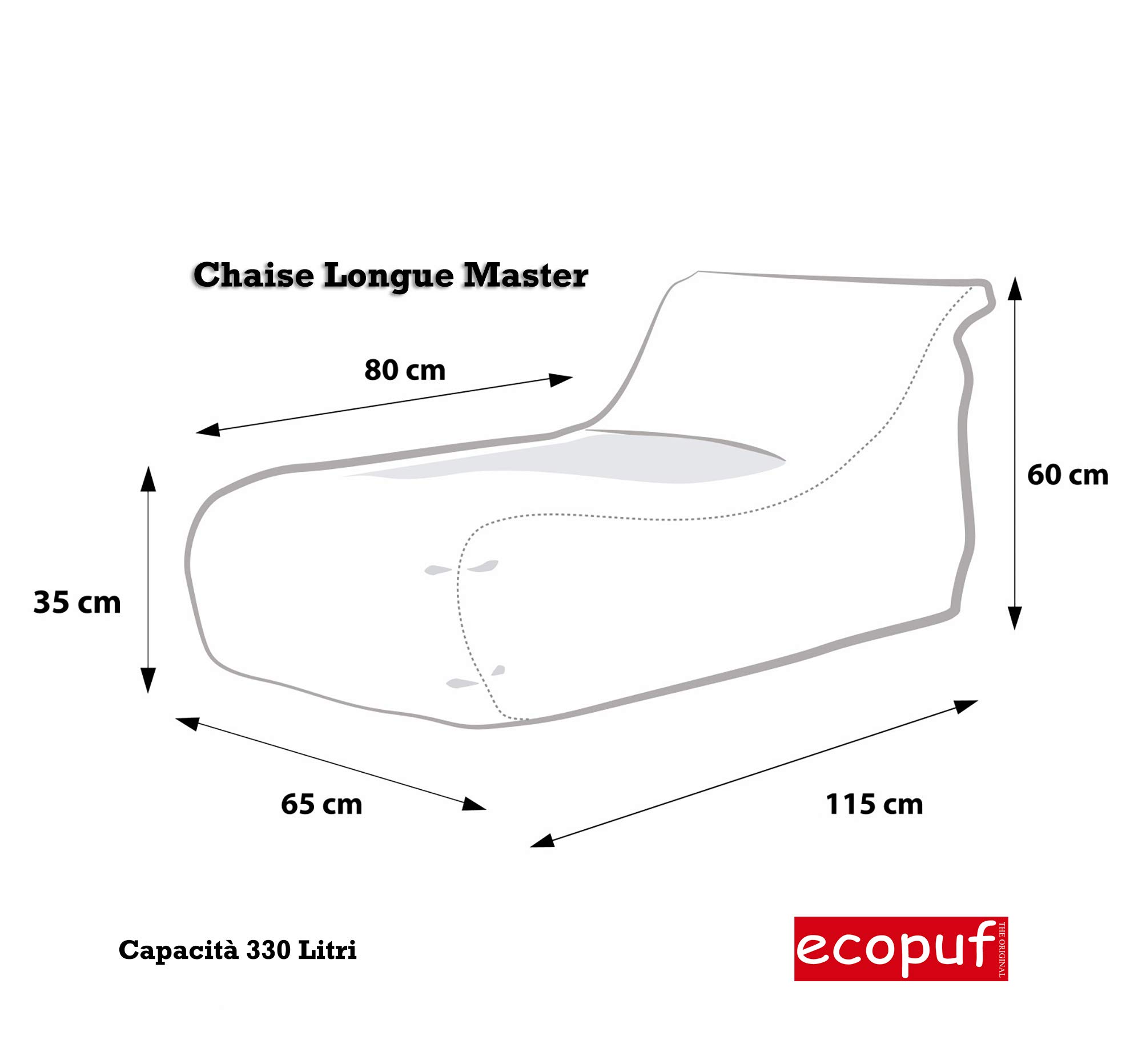 Ecopuf - Master Polyester Divano Pouf da esterno Chaise Longue - Pouf Poltrona con custodia e maniglia - Poltrona Relax da salotto - 115x65x60cm, Panna Nc18