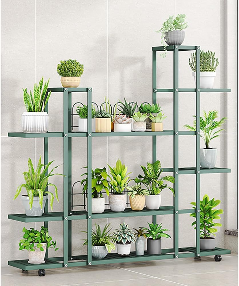 Plant Stand, Corner Tiered Flower Plants Shelf Stand, Tall Plant Stand Indoor With Wheels, Multi-Tier Planter Pot Holder Flower Stand for Living Room Balcony Garden