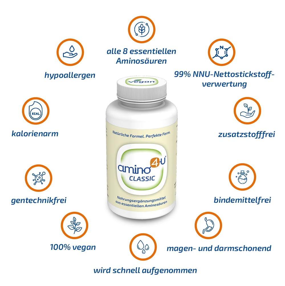 300g Dose - Aminosäuren Komplex mit 8 essentiellen Aminos (EAA & BCAA) - Vegan, ohne Zusätze und aus Deutschland - 300 Tabletten