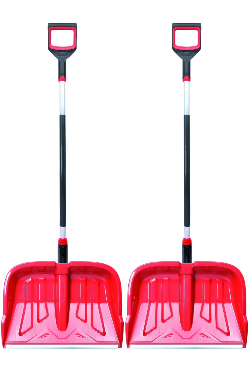 Lot de 2 pelles à neige ergonomiques - Pour petites et grandes quantités de neige - Lame en plastique, bord en aluminium, manche en aluminium avec zone de préhension séparée.