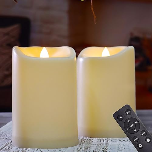 Velas de pilar sin llama para exteriores de 4 x 6 pulgadas con control remoto y temporizador, más de 1000 horas de velas eléctricas falsas LED