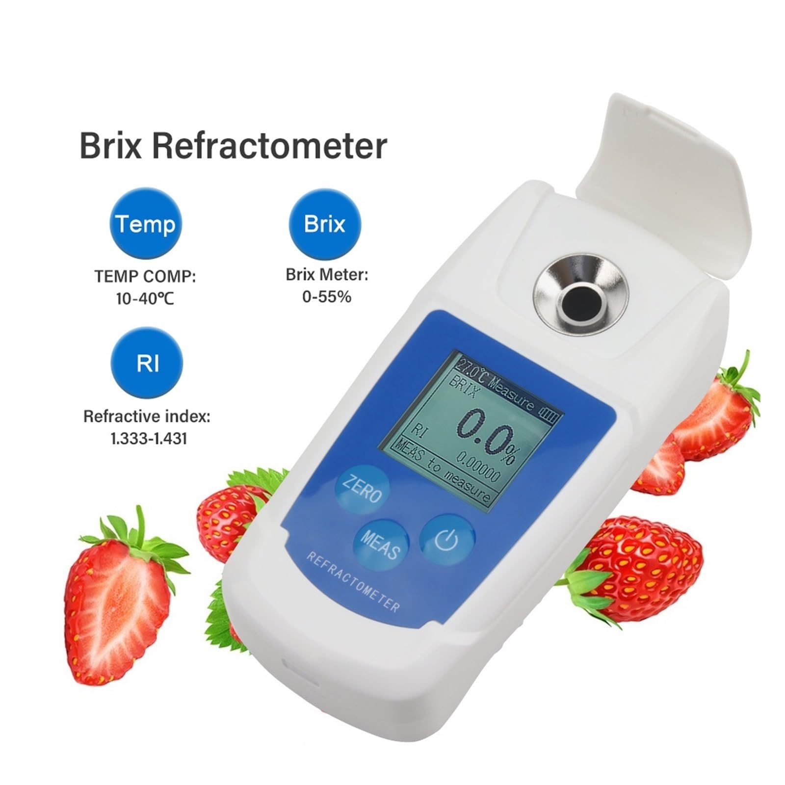 Refractómetro Digital 0-55%, Medidor De Contenido Azúcar For Bebidas Y Zumos Frutas, Prueba Monitor For Zumo UVA Respuesta RáPida