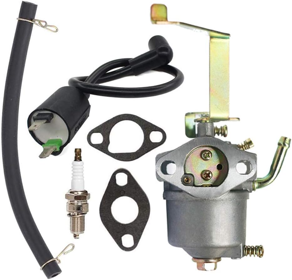SOOGE 60338 Carburetor Ignition Coil Spark Plug kit for Harbor Freight Chicago Electric Storm CAT 700 800 900 Watts 2hp 63cc 60338 66619 69381 Generator
