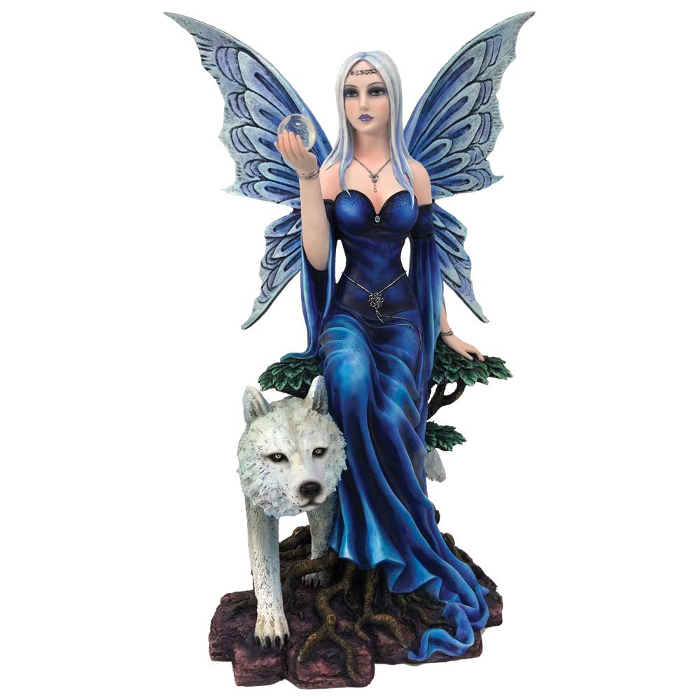 D4991R0 Talanoa Blue Fairy and White Wolf Companion Figurine, Polyresin, 49cm