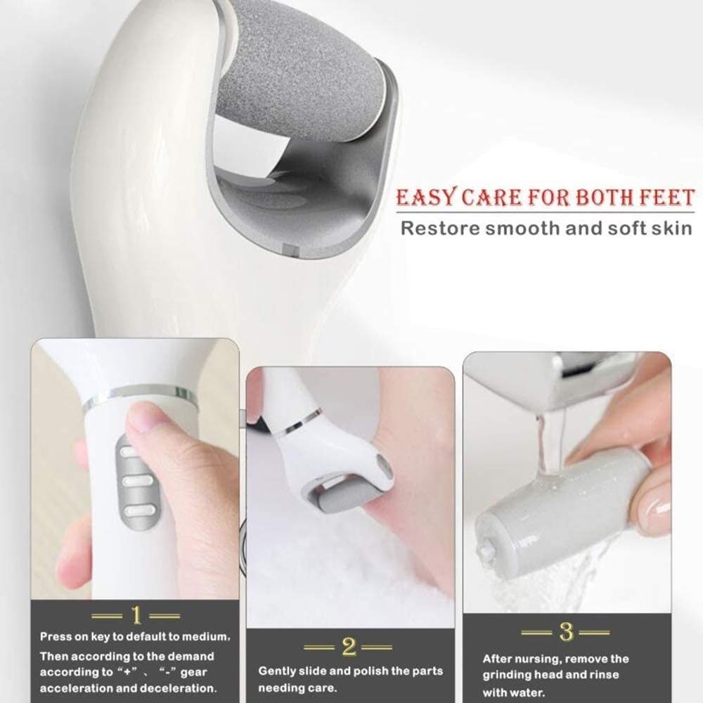 Foot File Elettrico Callus di rimozione Ricaricabile, Portatile Callus Morte della Pelle di rimozione Duro Incrinato Secco Pedicure Pelle Strumenti (Color : White)