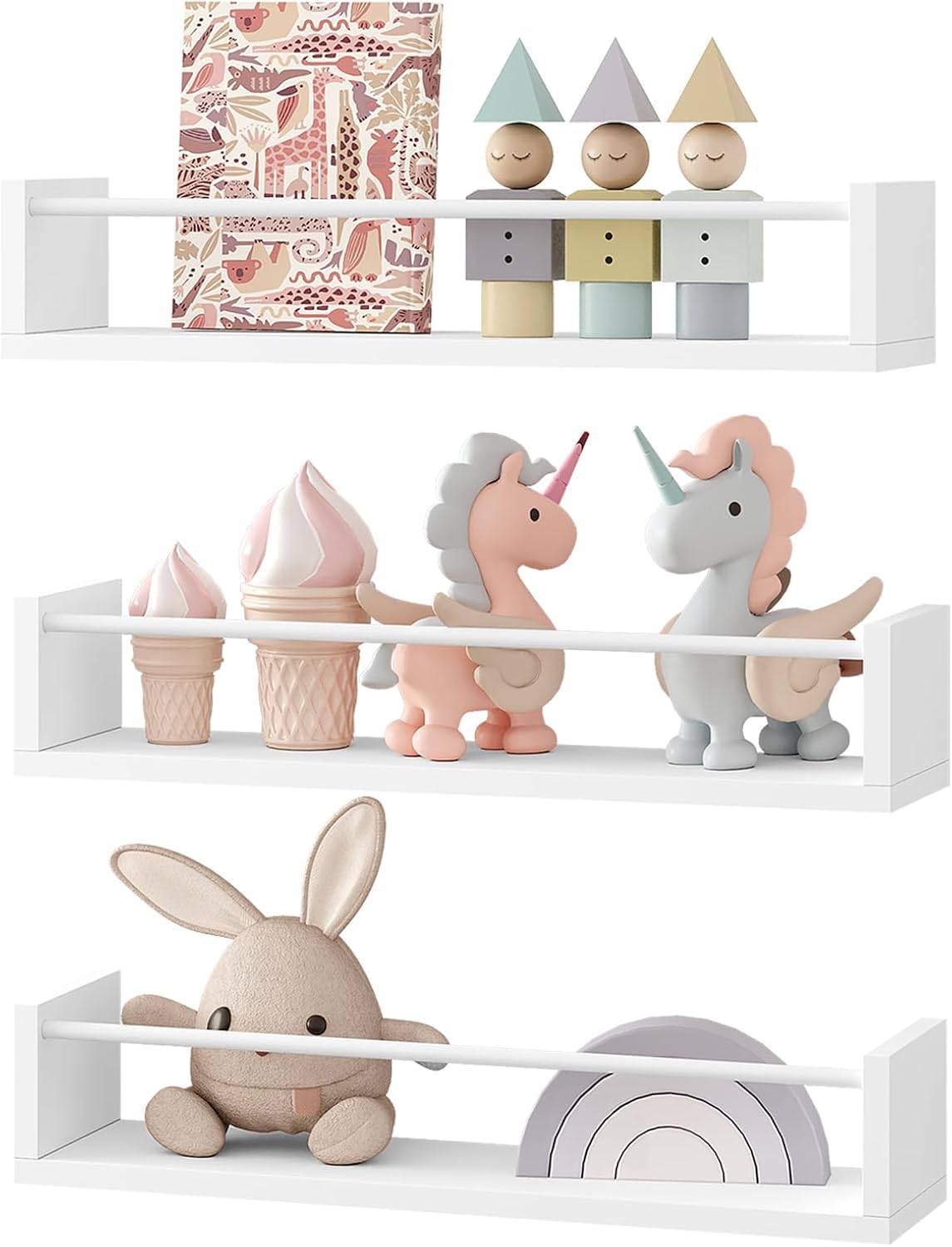 WOLTU Bücherregal Kinder, Schweberegale 3er Set, 40cm Wandregal, Wandmontierte Bücherregale zur Aufbewahrung von Büchern, Wandboard für Wohnzimmer Küche Kinderzimmer Schlafzimmer, RG9508ws