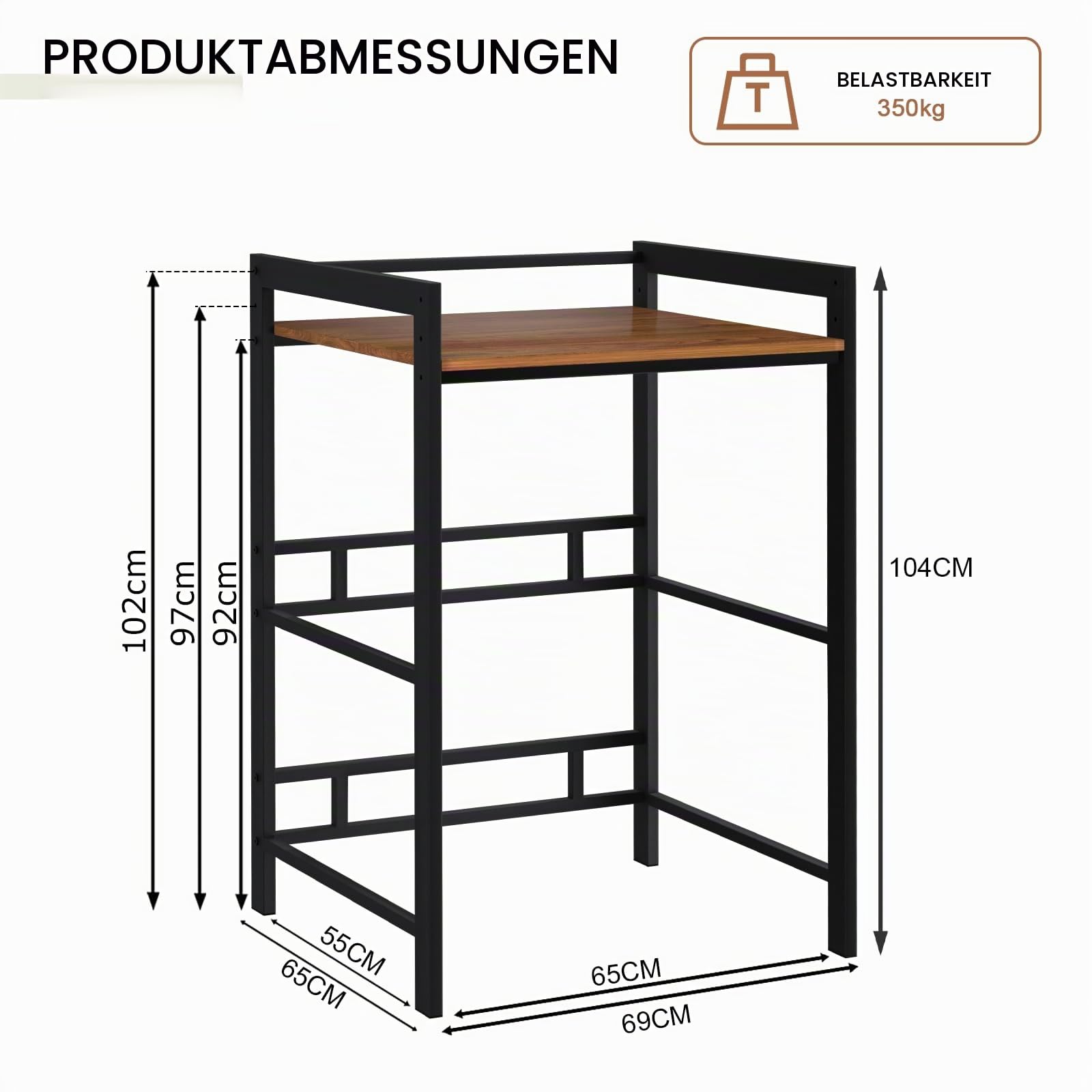 Waschmaschinenregal 3 Höhenverstellbar, Verstellbar Waschmaschine Trockner Schrank, Regal für Waschmaschine, bis 350 kg, Schrank für Waschmaschine und Trockner, 69x65x102cm (Schwarz)