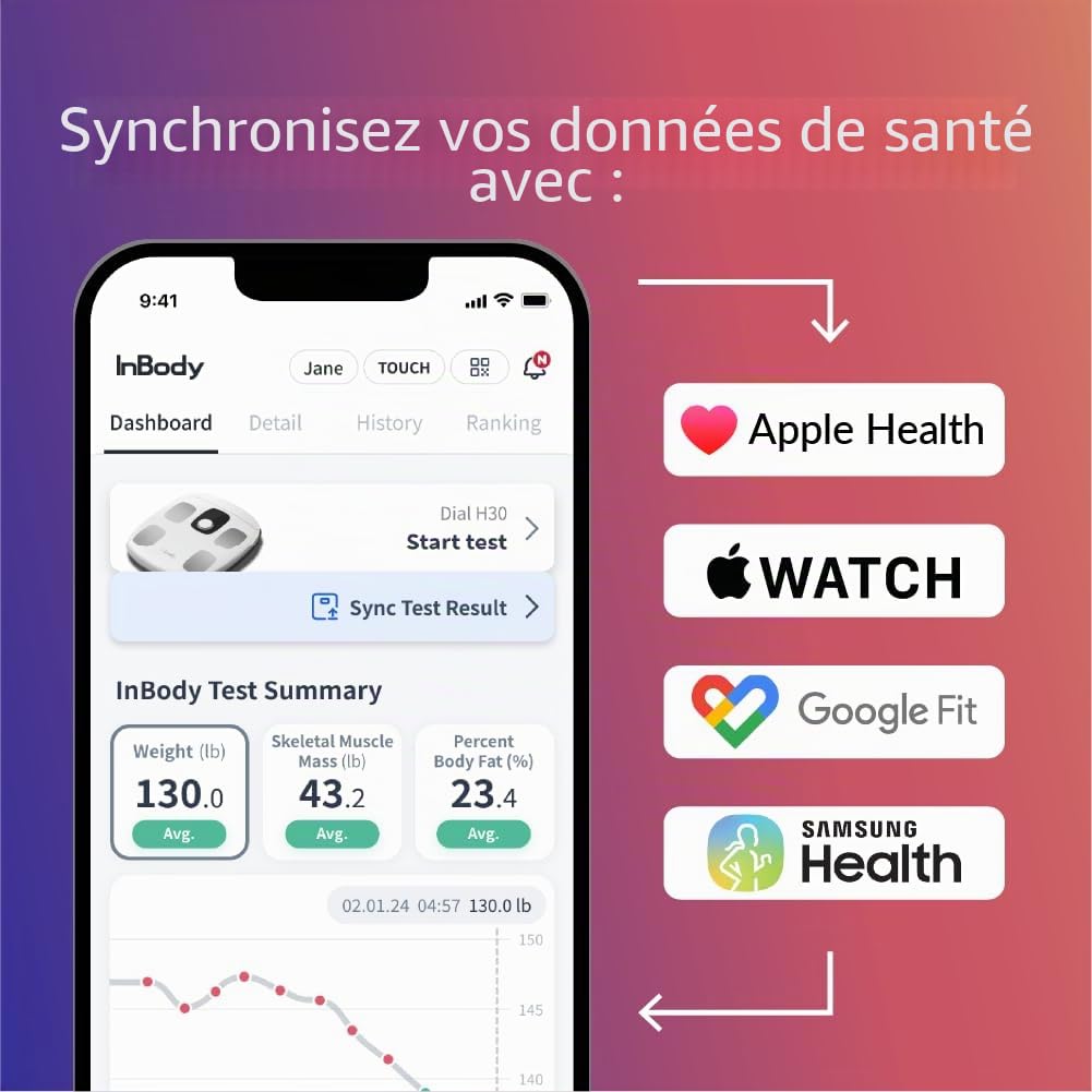 InBody Dial H30 Balance de composition corporelle | Balance intelligente avec IMC, graisse corporelle, masse musculaire | Balance avec application | Appareil de mesure de la graisse corporelle