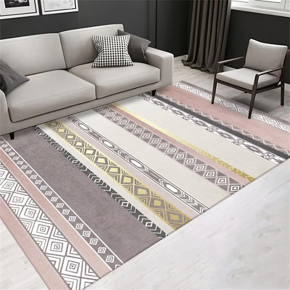 Tapis design géométrique rose gris de la collection Maroc grand tapis de jeu 200x300