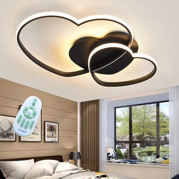 GHY LED Plafondlamp Modern Love Ontwerp Hart Warm Romantisch Verduisteren Keuken Met Afstandsbediening Kroonluchters Acryl Schermen Plafond Lichte Woonkamer Lamp Slaapkamer Eetkamer Gang Lichten,Black photo 2