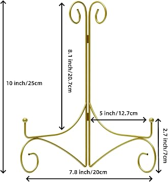Gold Metal Easel Plate Stand, Decorative Iron Plate Holder for Picture Farme, Photo, Coolbook, Card, Platter, Decorative Plate, 10-inch, 2-Pack