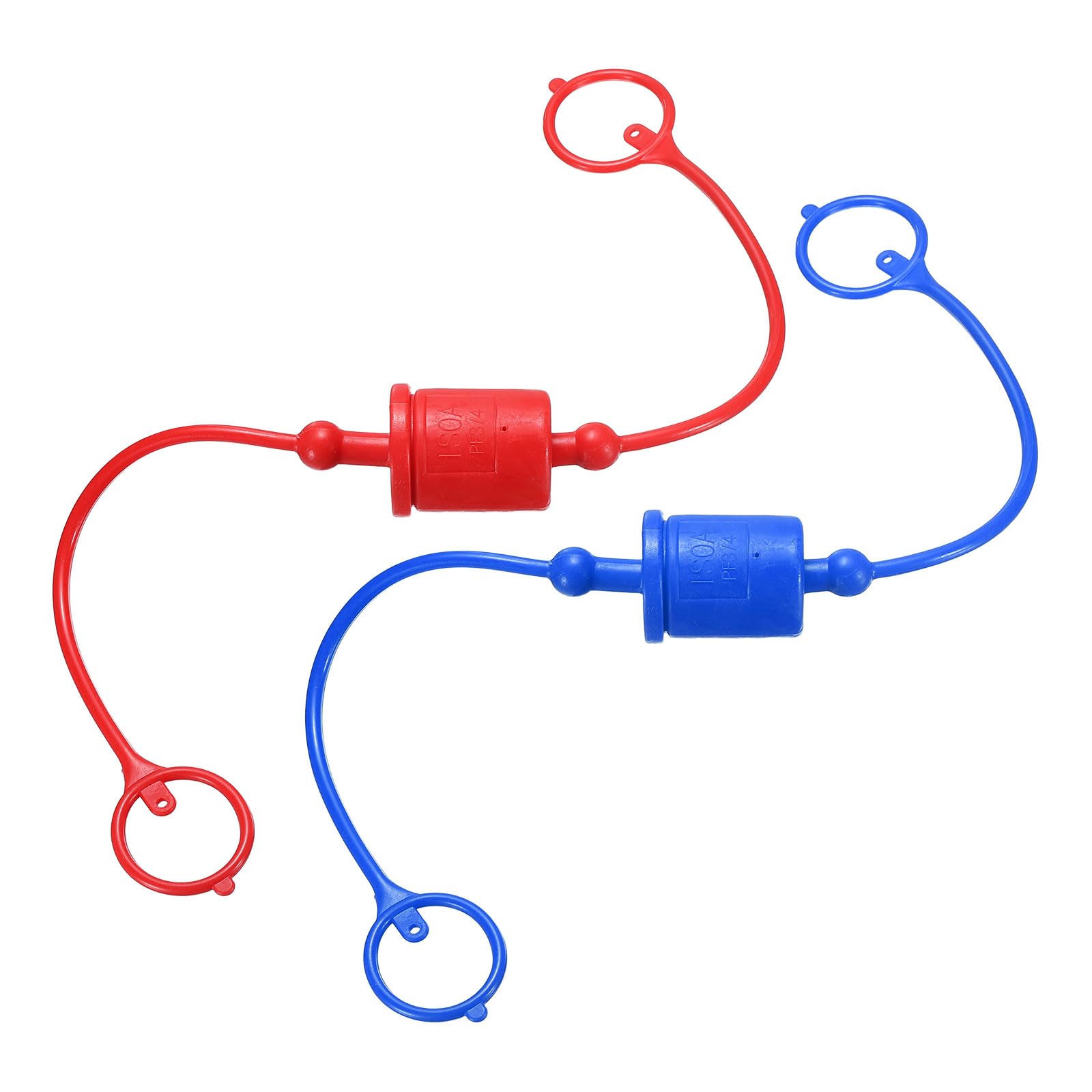 HARFINGTON 2Sets 3/4 Hydraulic Hose Dust Cap and Plug Kit, ISO-A Male Dust Cap &amp; Female Plug Cover Quick Disconnects Air Coupler Cover Port Plug Fittings with Retention Ring, Red/Blue