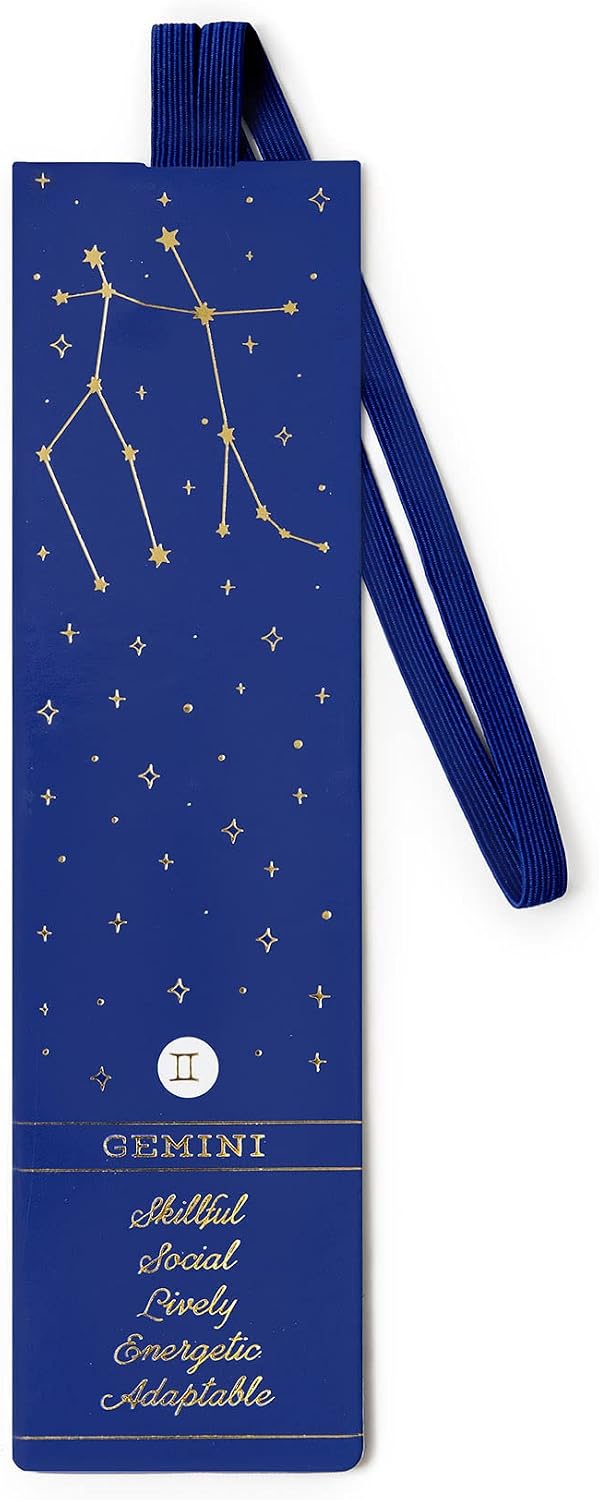 Legami - Bookmark with Elastic Page Marker, Also Useful for Keeping The Book Closed, in Laminated Certified Paper, 4.7 x 17.5 cm, Gemini Theme