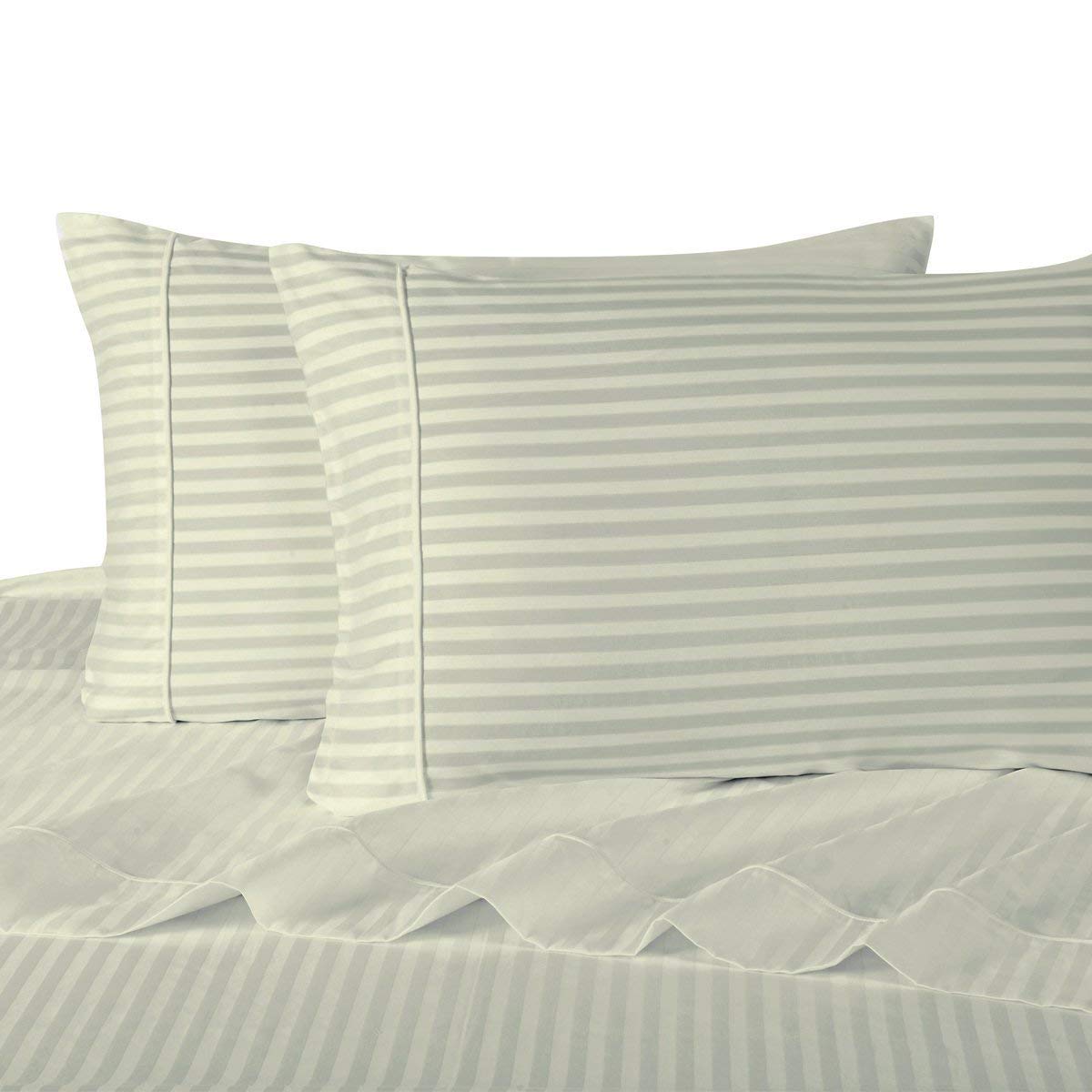 Royal Hotel Bedding Flat Sheet Only, 100% Cotton 300 Thread Count, Striped, Twin Size Flat Sheet, Ivory