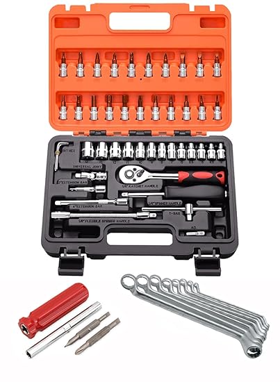 Digital Craft Multifunction Hand Tool Kit Car Ratchet Wrench Assembly Tool Household Repair Tools Automotive Set 46PC Socket Set,8Pc Ring Spanner Set,4 In 1 Screw Driver,