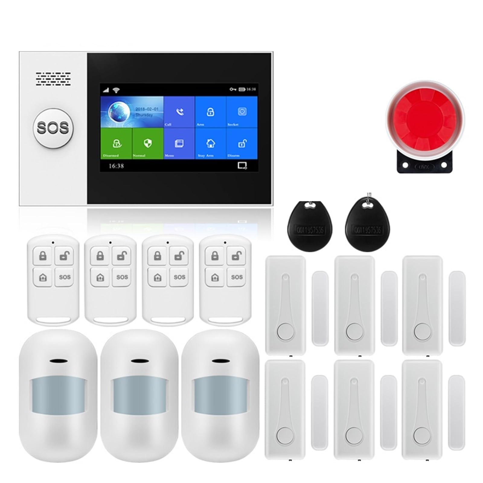 Sistema de Alarma para Casa, GSM protección de seguridad for el hogar de alarma inteligente pantalla táctil Kit antirrobo aplicación móvil Control remoto RFID brazo y desarmar,para el hogar(W4B6)