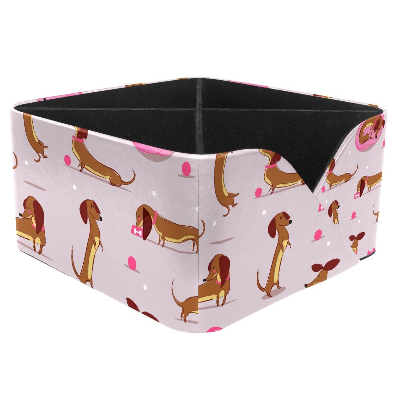 KengjuTesu Cute Cartoon Dachshund Dog Pink Balloon Heart Pattern Desktop Organizer Pen Holder, Rectangular Pencil Cup for Office, Study and Makeup Stations