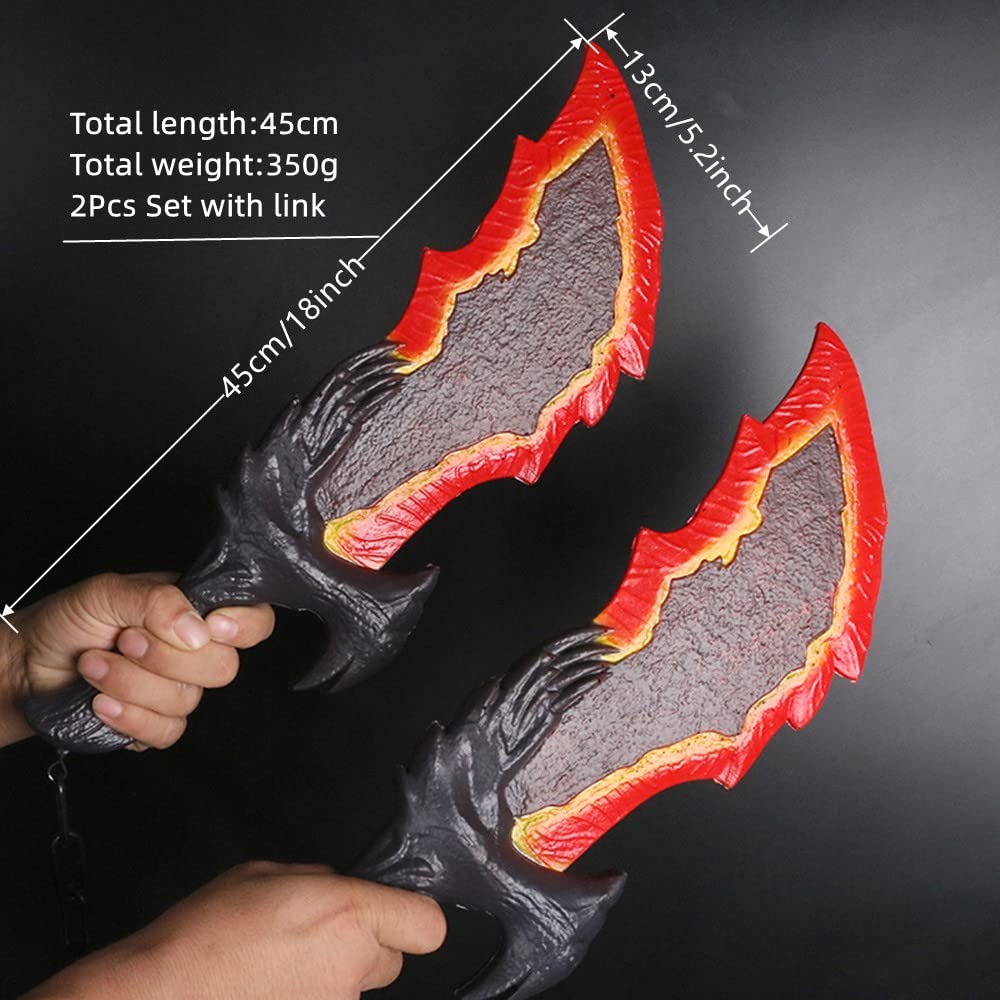 damdos Halloween Prop Cosplay Weapon for Ghost Kratos Flame Knife War NECA Sparta Kratos Blades of Chaos Sword (2pcs 18inch with Link)