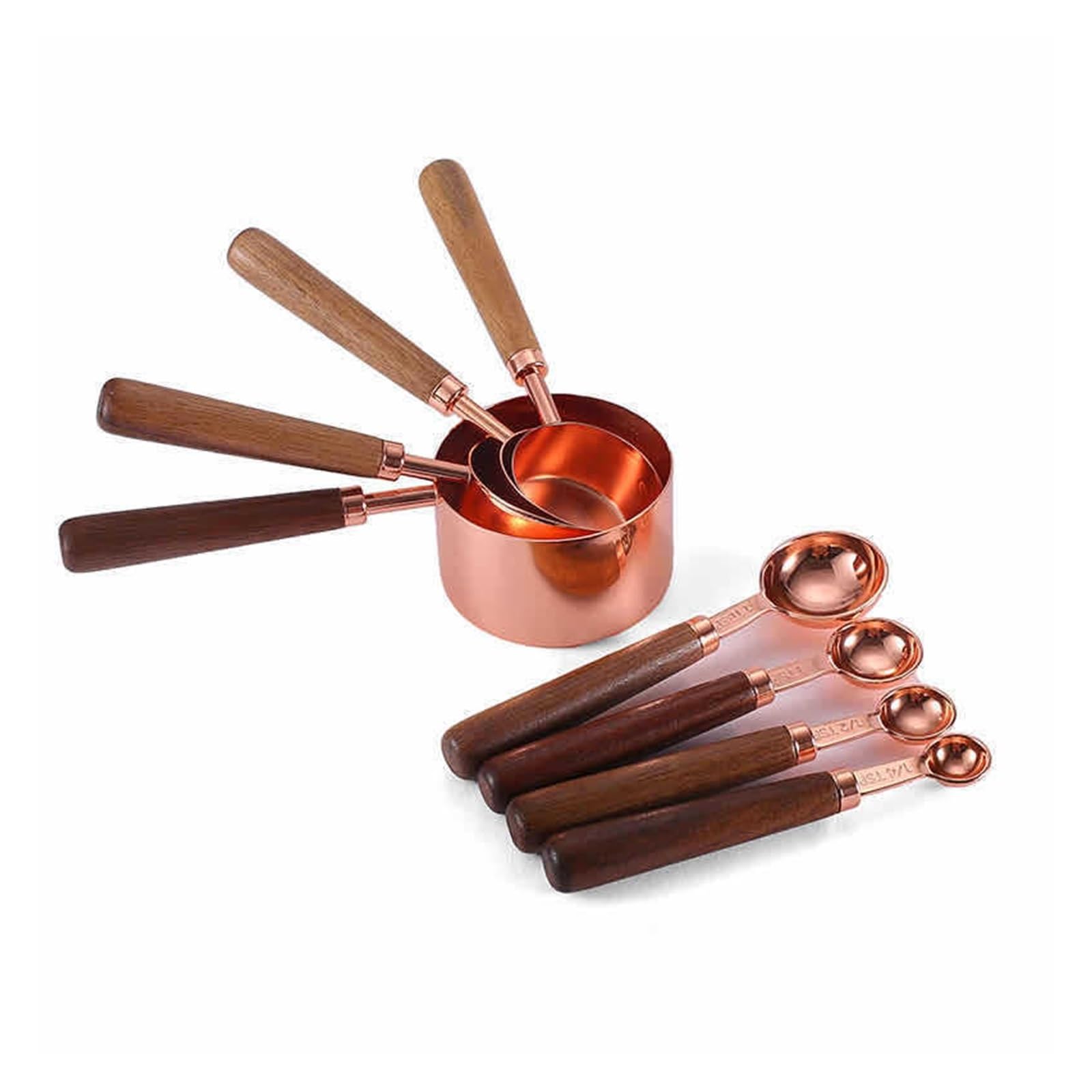 Juego de tazas medidoras for hornear con mango madera acacia y cuchara oro rosa