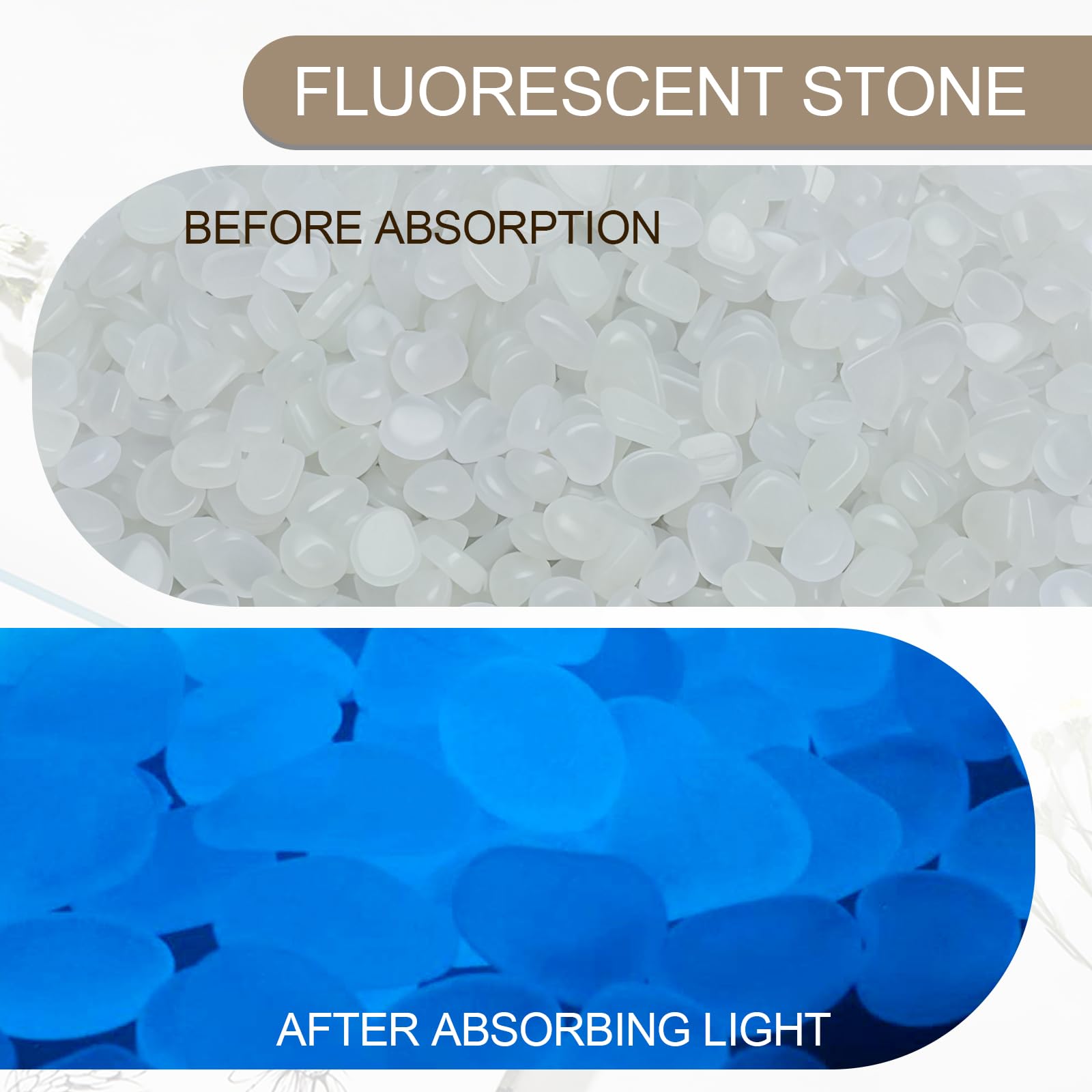 Pietre Luminose 1000 Pezzi 5-8mm – Ciottoli Fosforescenti Decorativi per Giardino, Terrazza, Acquario, Vaso di Fiori – Sassolini Brillanti Notte Fai da Te e Matrimonio