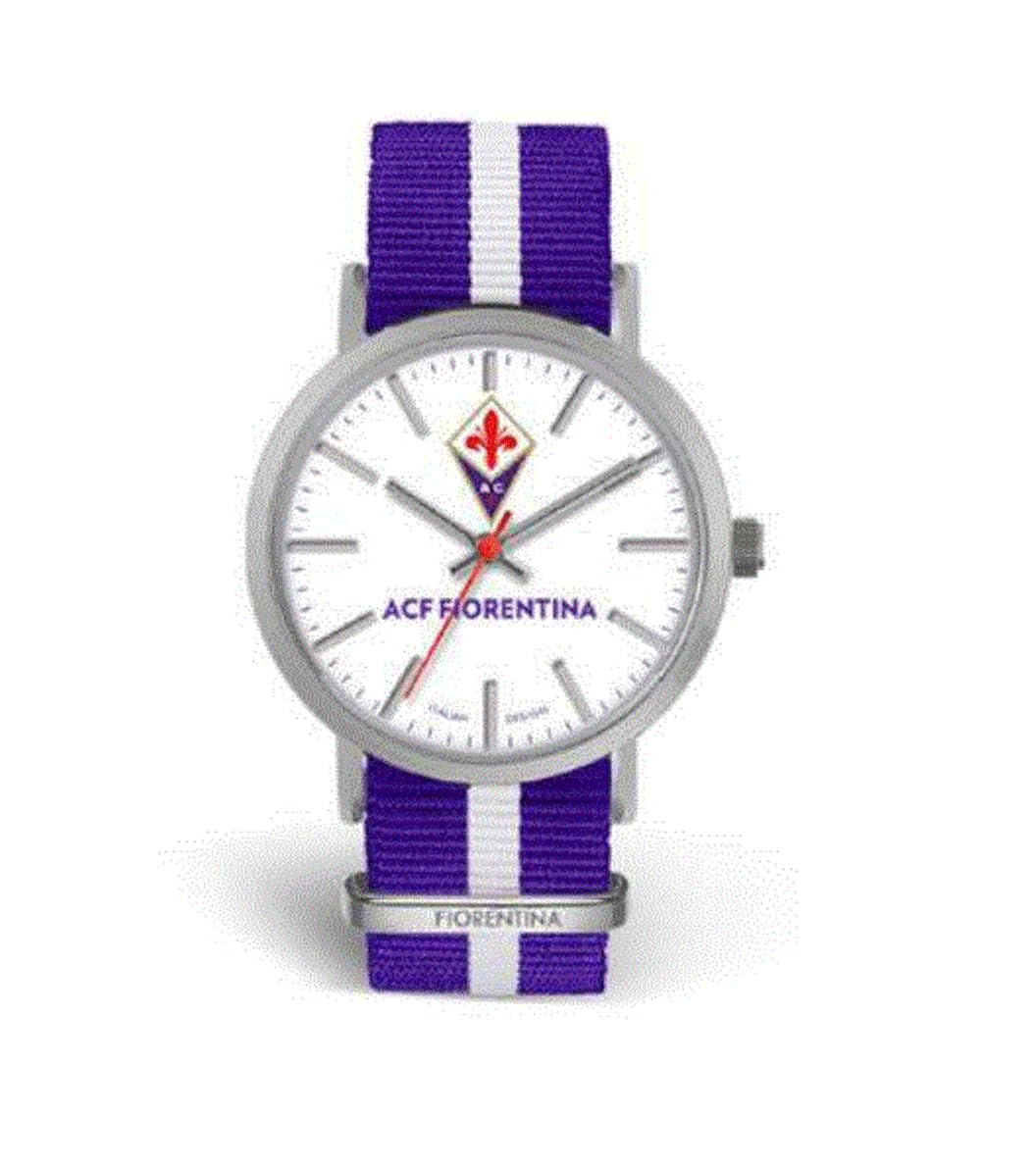 PRESTIGE & DELUXE Orologio da polso Lowell Tidy Fiorentina Cinturino viola bianco - Quadrante 39 mm bianco in confezione + portachiave calcio