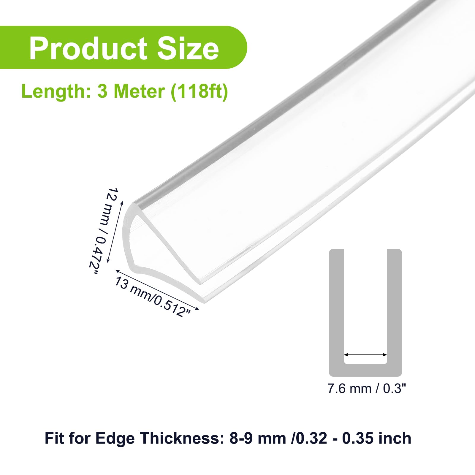 PATIKIL Bande D'étanchéité En Caoutchouc, Protège-bord Flexible En U Canal Étanche Protecteur De Bord Insonorisant Pour Tôle, Adapté Pour 5/16"(7.6mm), Longueur 9.84 Pieds, Transparent