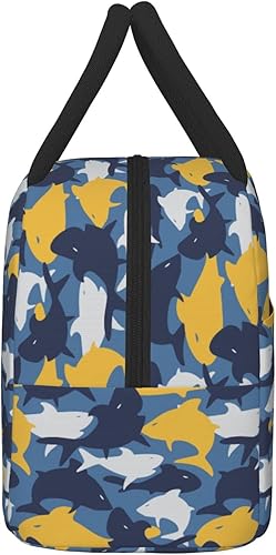 Miniatura 3 de Lonchera grande con diseño de tiburones de camuflaje estilo militar, bolsa de almuerzo reutilizable, bolsa de almuerzo para mujeres, hombres,