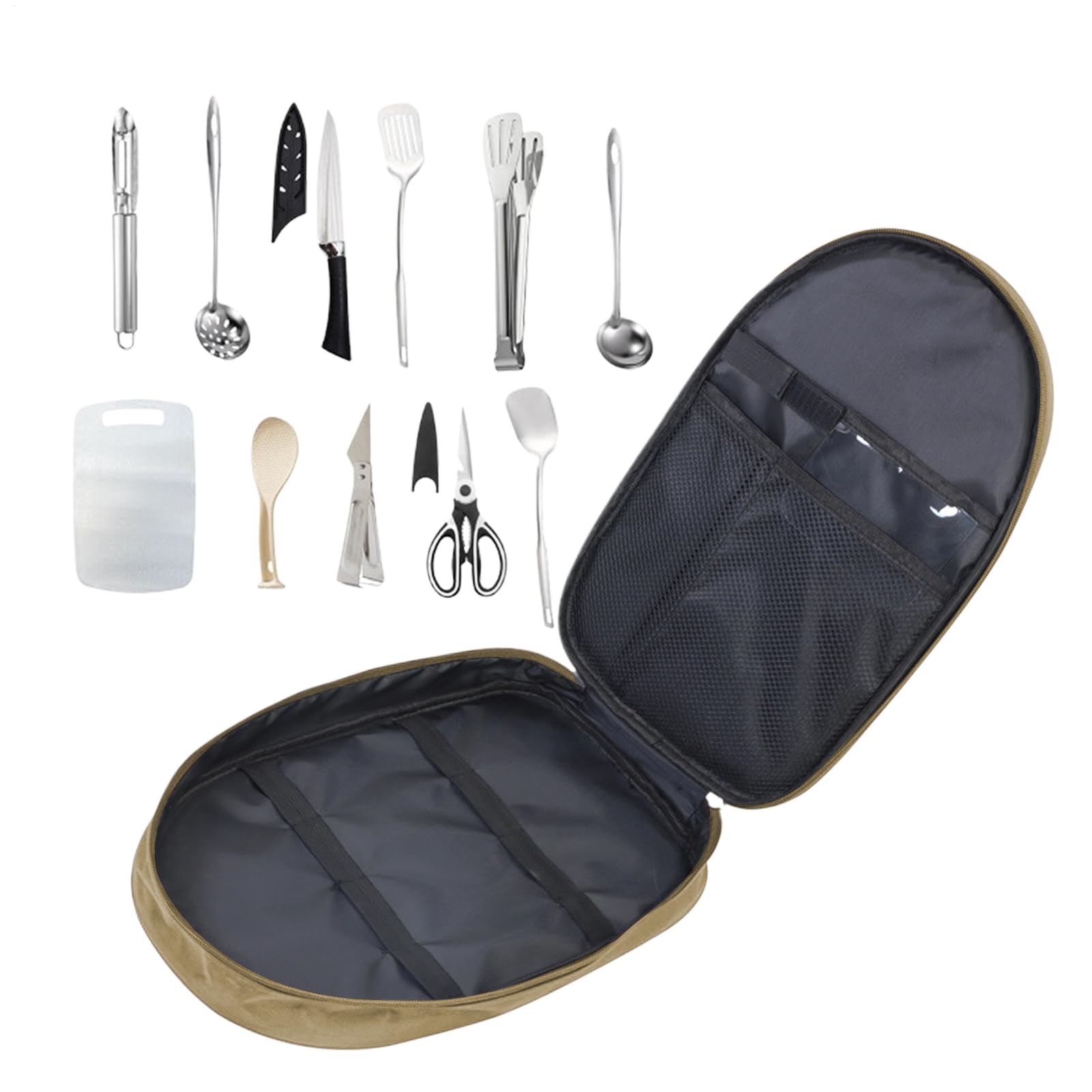 Set di stoviglie da campeggio, organizer per cucina da campeggio, attrezzatura portatile per donne e uomini, barbecue, picnic, zaino in spalla, escursionismo