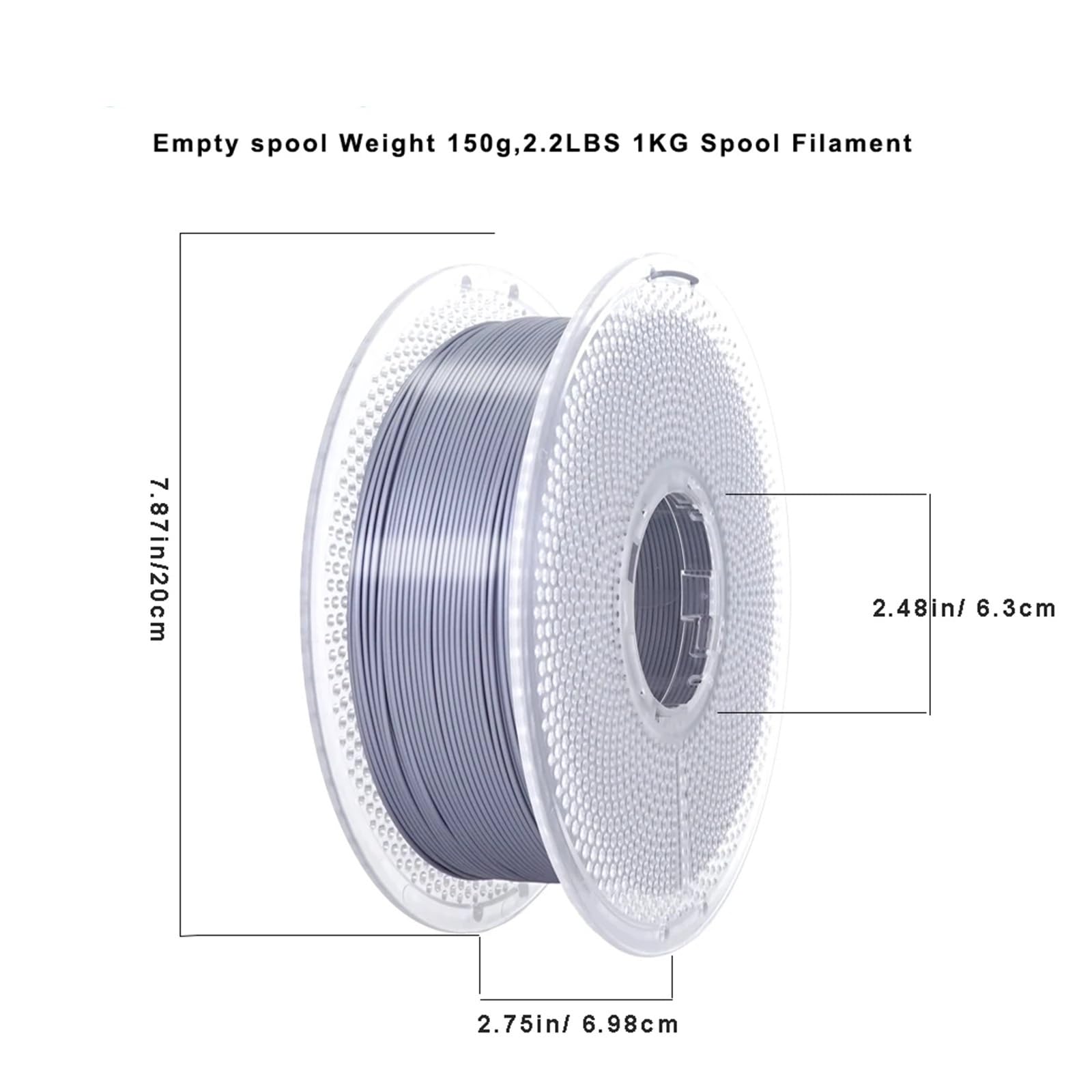 Compatible con Bambu Lab, compatible con Creality – Filamento for impresora 3D PLA Silver Silk de 1,75 mm y 1 kg, textura brillante