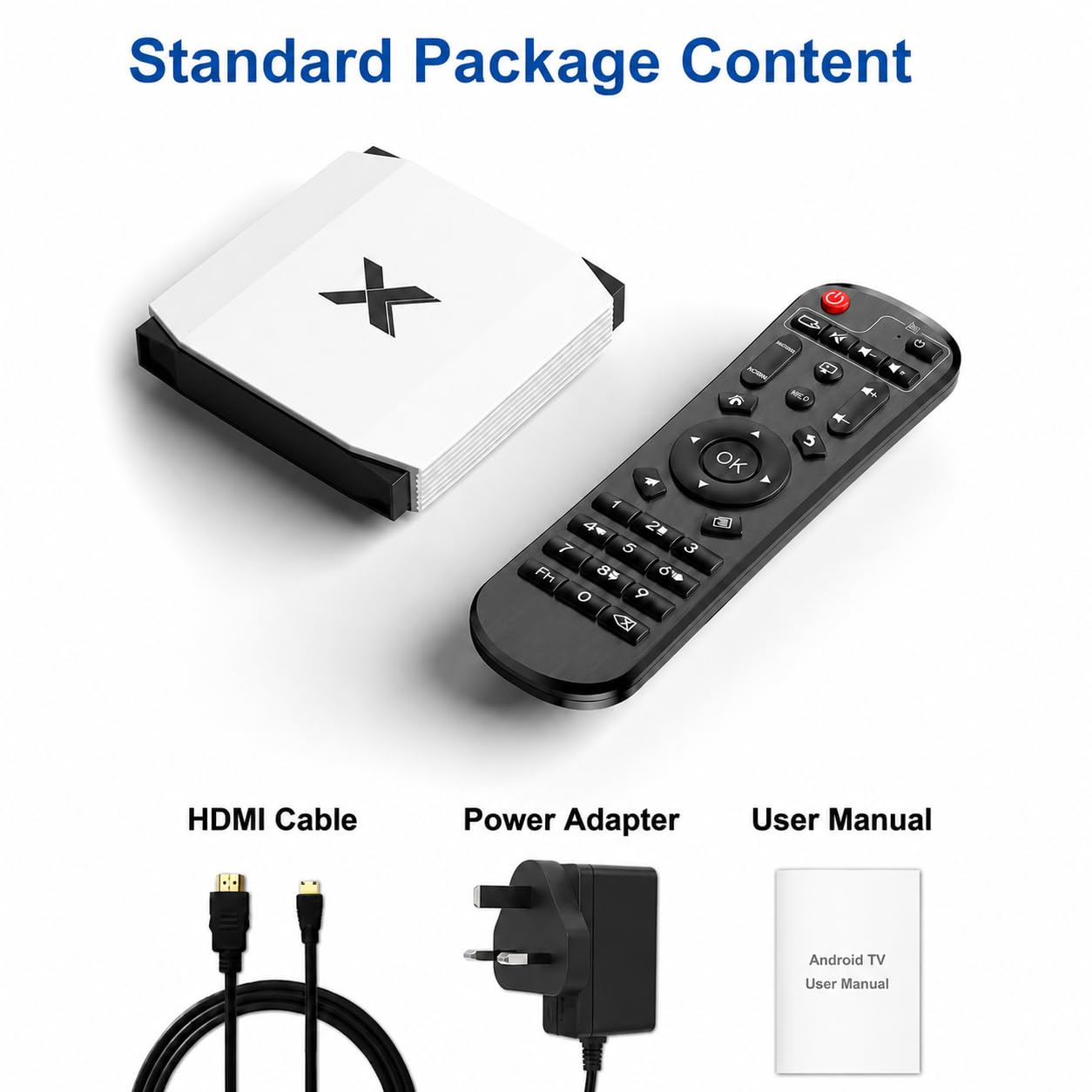 Android TV Box per la stanza degli studenti, visualizzazione di spazi piatti e piccoli, Android 12 4 GB RAM 32 GB ROM 4K Media Player con WiFi 6, Bluetooth 5.0, HDMI, AV, LAN, USB, SPDIF e scheda TF