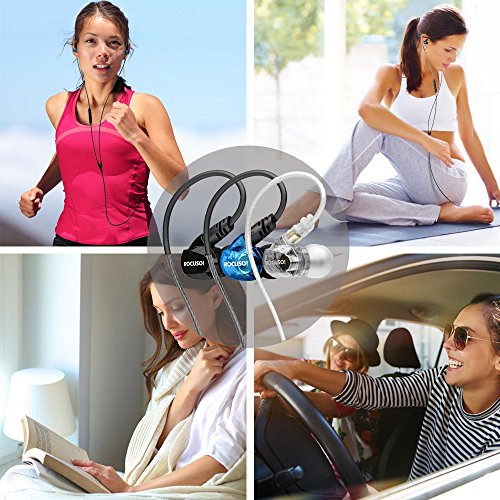 Rocuso Noise-Isolating Musician's In Ear Monitor, Wired Karaoke Over Ear Headphones With Microphone,Sport Earbuds For Running,Jogging,Gym,Compatible With Iphone, Cell Phones,Computers(Blue) #TOP6