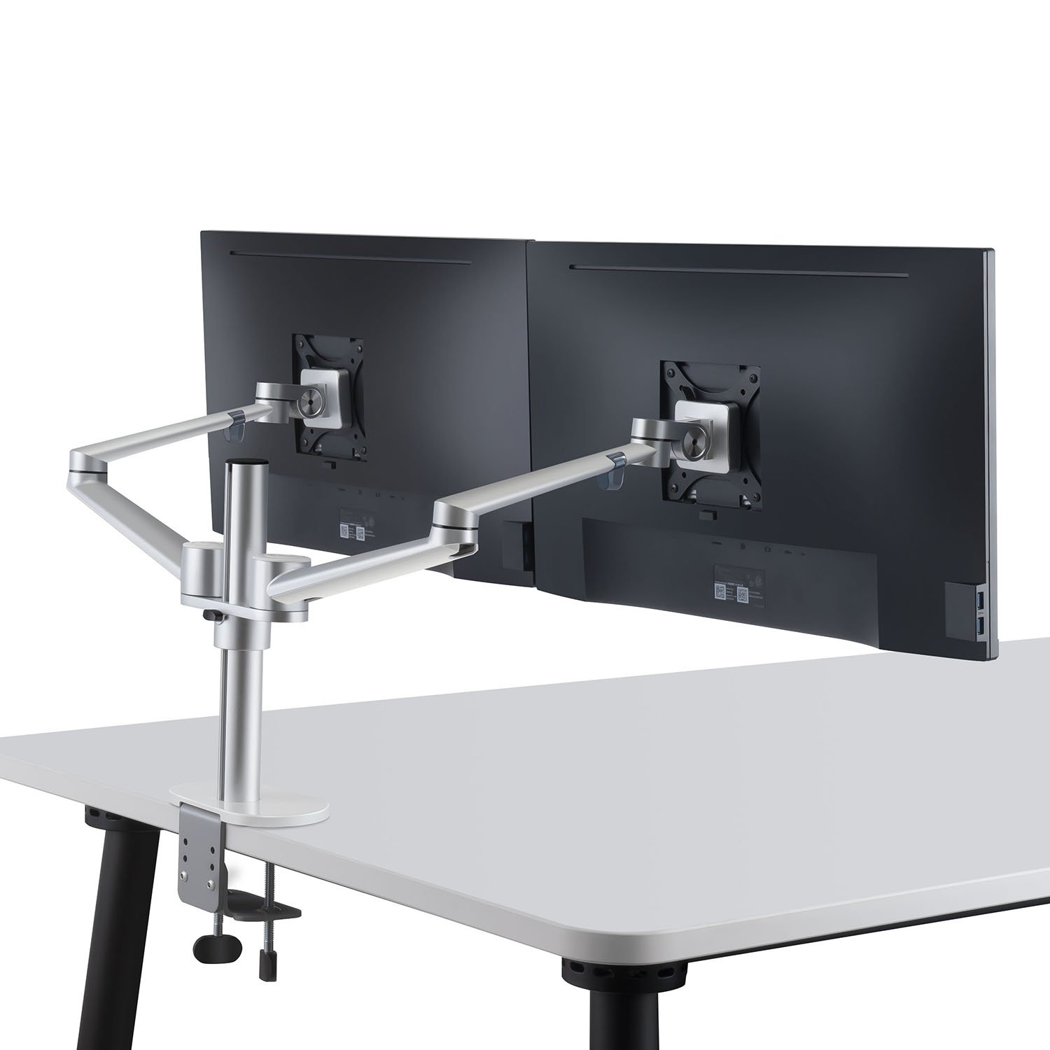 ThingyClub® Adjustable Aluminium Universal Full Motion Desk Mount Arm Stand Bracket (Dual Monitors - Silver)