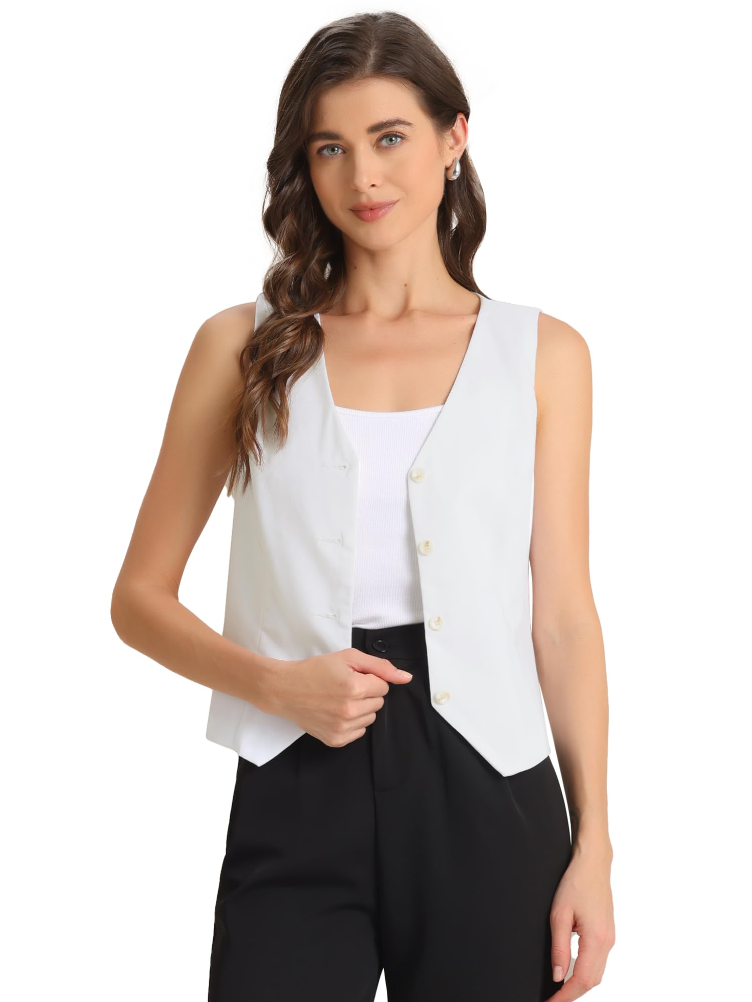 Allegra K Linen Vest Waistcoat for Women's Fashion Sleeveless Button Down V Neck Crop Top Summer Vest
