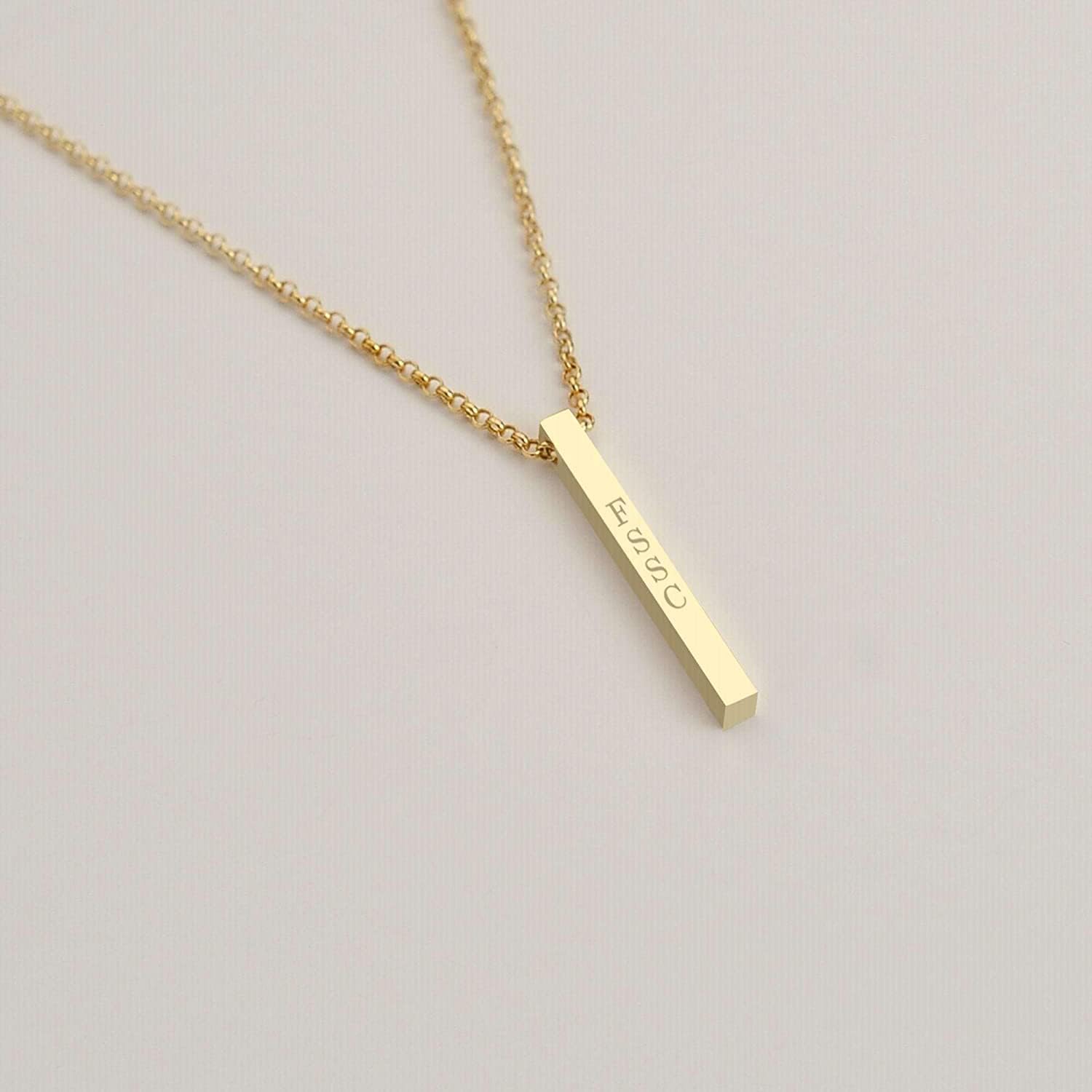 JEWEE DIAMOND Personalized 14K Gold 4 Sided Name Necklace with Rolo Chain | Custom Engraved Family Name & Dates Bar Pendant | Thoughtful Gift for Women, Men, & Couples