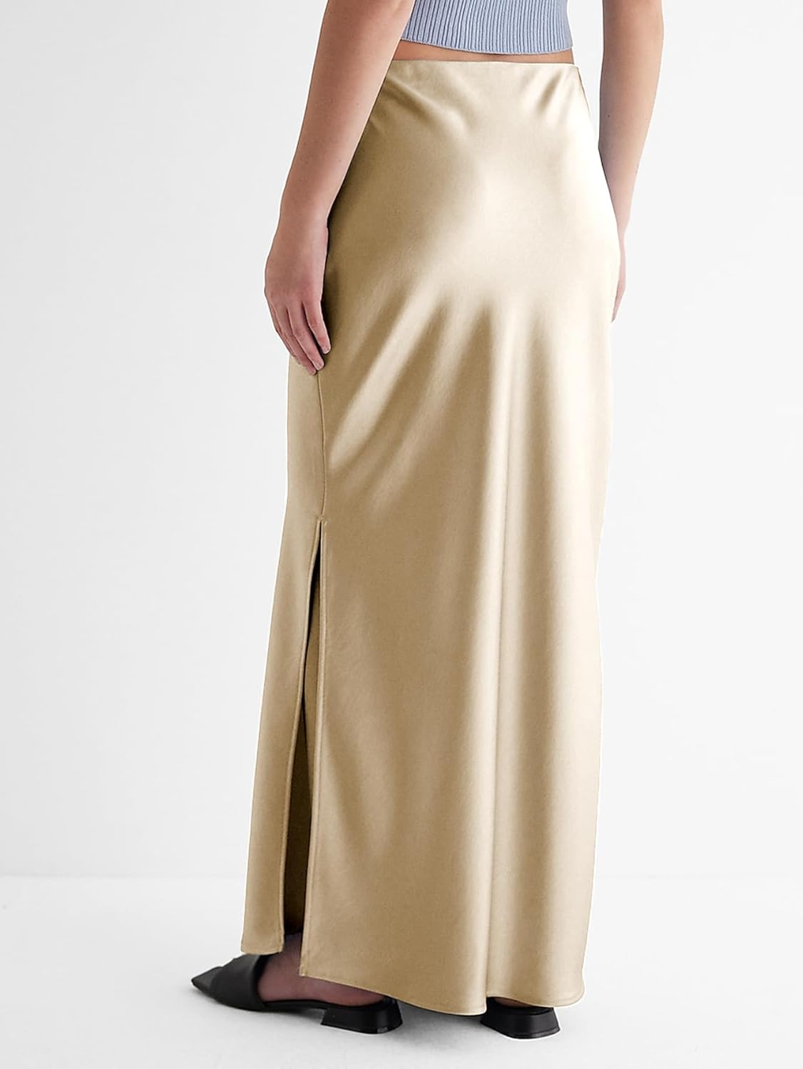 Womens Satin Silk Maxi Slit Skirt Elastic Waistband Maxi Long Satin Slit Skirts for Women - Image 4